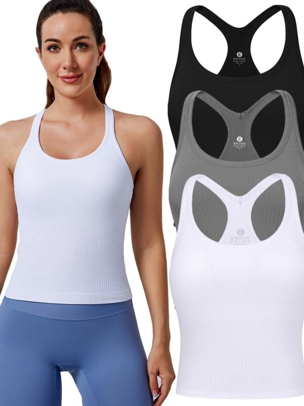 Seamless Racerback Crop Tank Top with Built-in Bra for Women's Workout Gear